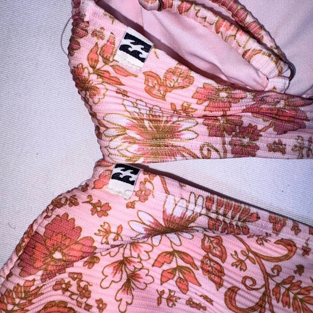Billabong Bikini Set Medium Pink Floral NEW High Waist Ribbed Retro Rose Set